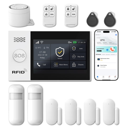 LWOHSI Wireless Home Alarm System with LCD Touch Screen,Smart Home Security Systems with DIY Door Sensor,Motion Detector,GSM 4G /App Instant Alerts for Apartment,No Monthly Fee
