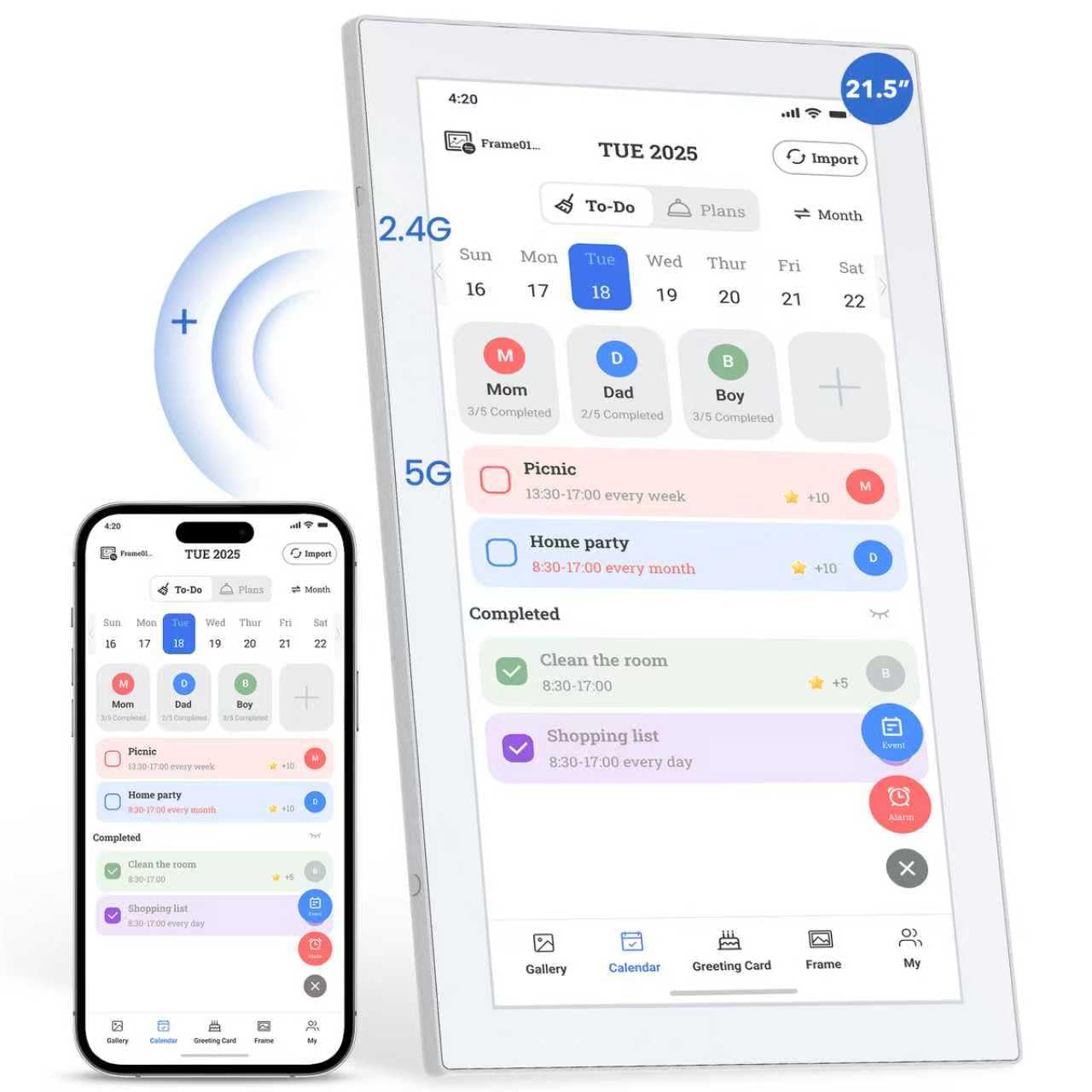 Digital Calendar Smart Planner, Electronic Calendars with 21.5 in Touch Screen Interactive Chore Chart for Family Schedule Photo Share, APP Phone Sync, WiFi Meal Planners Wall & Desk Mountable