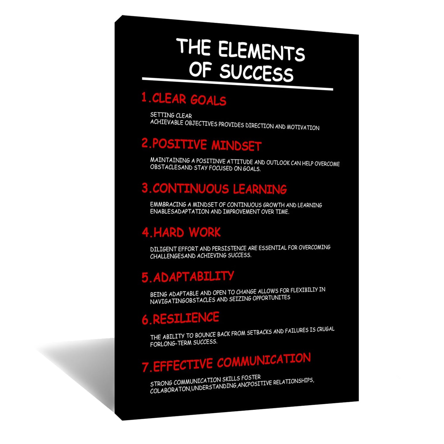 Inspirational Canvas Wall Art The Elements Of Success Poster Print Artwork Motivational Quotes Picture Painting Home Decor for Modern Classroom Workplace Office Stretched and Framed [12''W X 18''H]