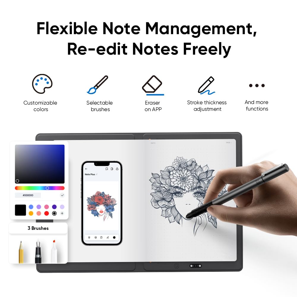 XPPen Note Plus Digital Notebook with Pen Syncs to Phone, Bluetooth Writing Tablet for Students, Wireless Smart Notebook for Sketching, Note-Taking, Digital Art & Meeting, Drawing Tablet