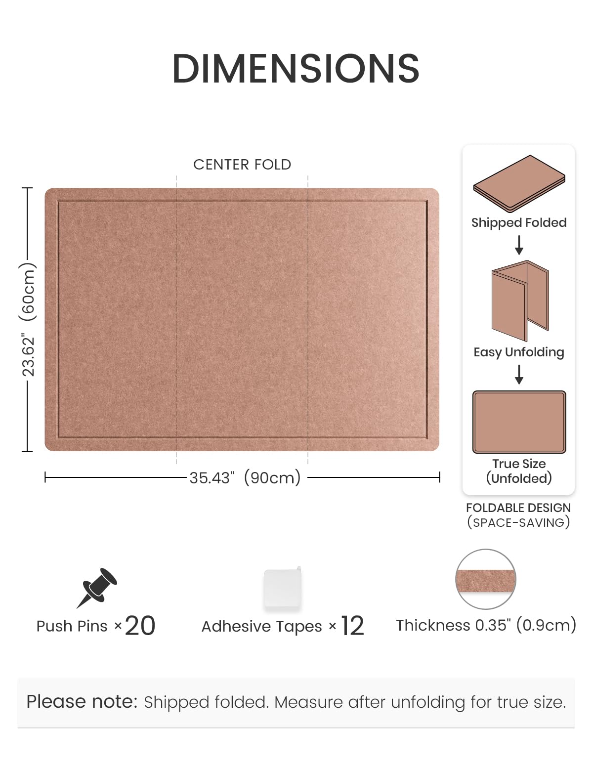 Fluxynara Bulletin Board,35.4" x 23.6" Cork Board Alternative with 12 Safe Removable Adhesive Tabs, Foldable Felt Pin Board for Home Office, Classroom, Bedroom,Entryway for Walls—Terracotta
