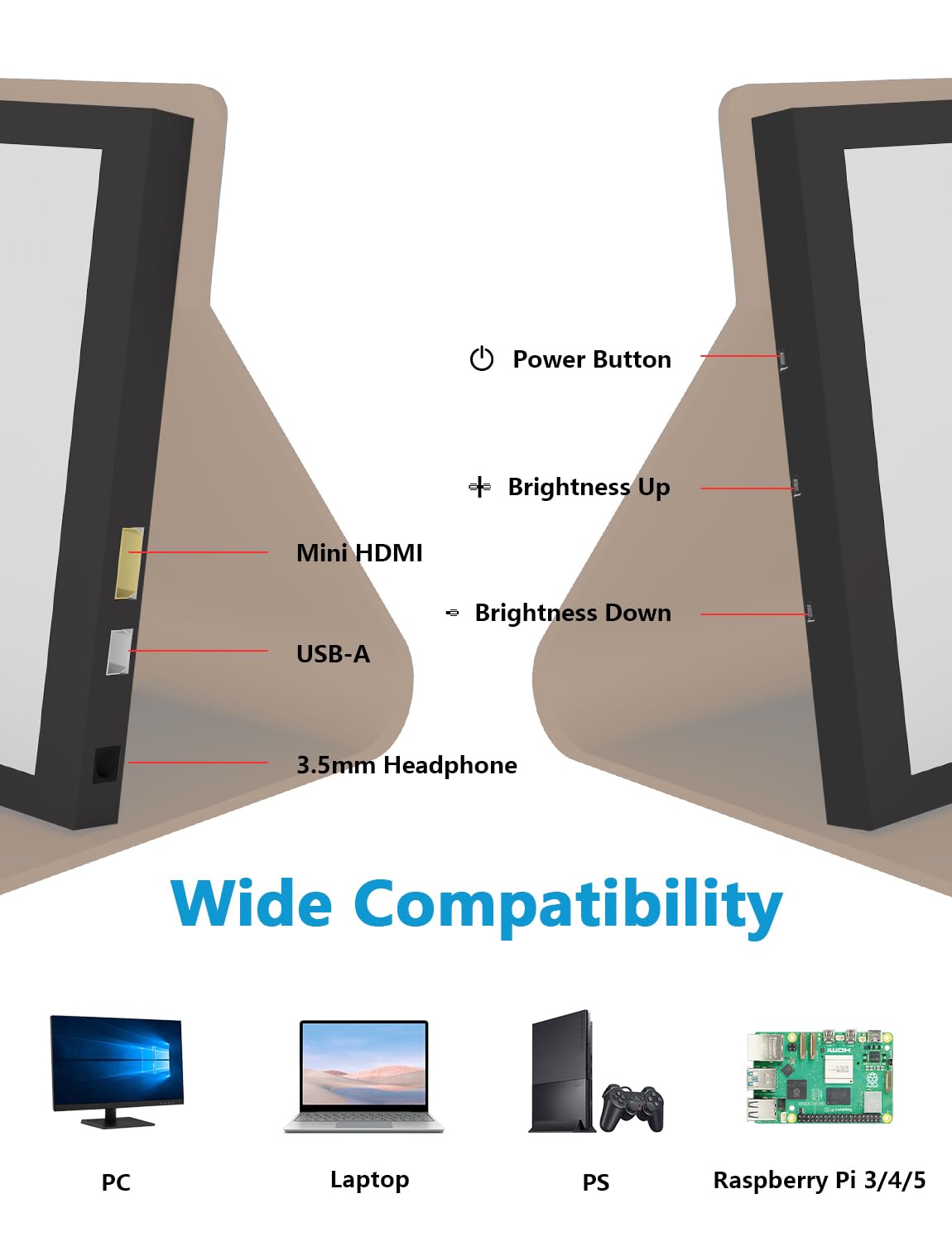 JUN-ELECTRON 7 Inch Mini Monitor HDMI, Portable IPS Touch Screen IPS LCD Display, 1024×600 LCD Screen, 178° Viewing Angle, Small Display for Raspberry Pi, Laptop/PC/TV/DVD/Game Console