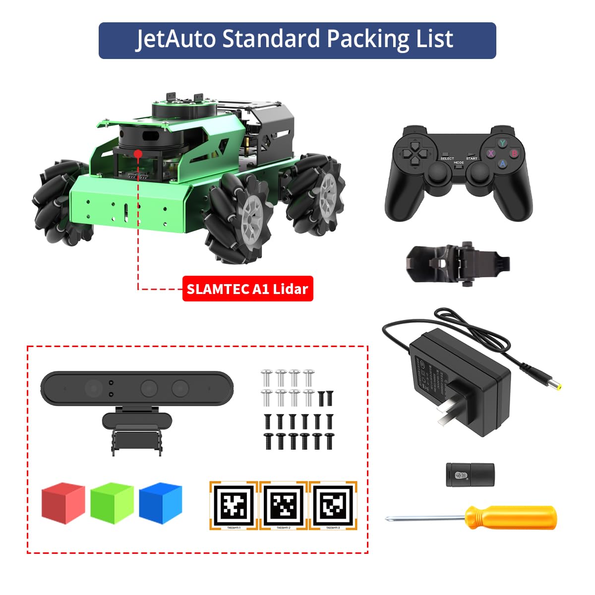 JetAuto ROS2 Robot Car with ChatGPT Large AI Model Lidar Depth Camera AI Voice Control Touch Screen, SLAM Mapping Navigation Path Planning Autonomous Driving Smart Robot, Standard Kit & JetsonNano 4GB