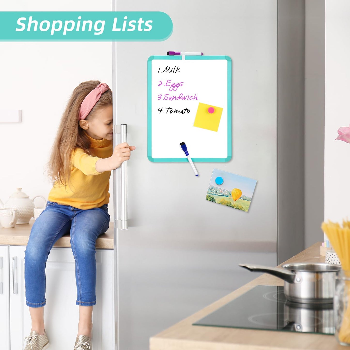 VUSIGN Small White Board Dry Erase, 14'' x 11'' Magnetic Dry Erase Board, Mini Whiteboard with Markers for Students, Fridge, Wall, Locker, Green