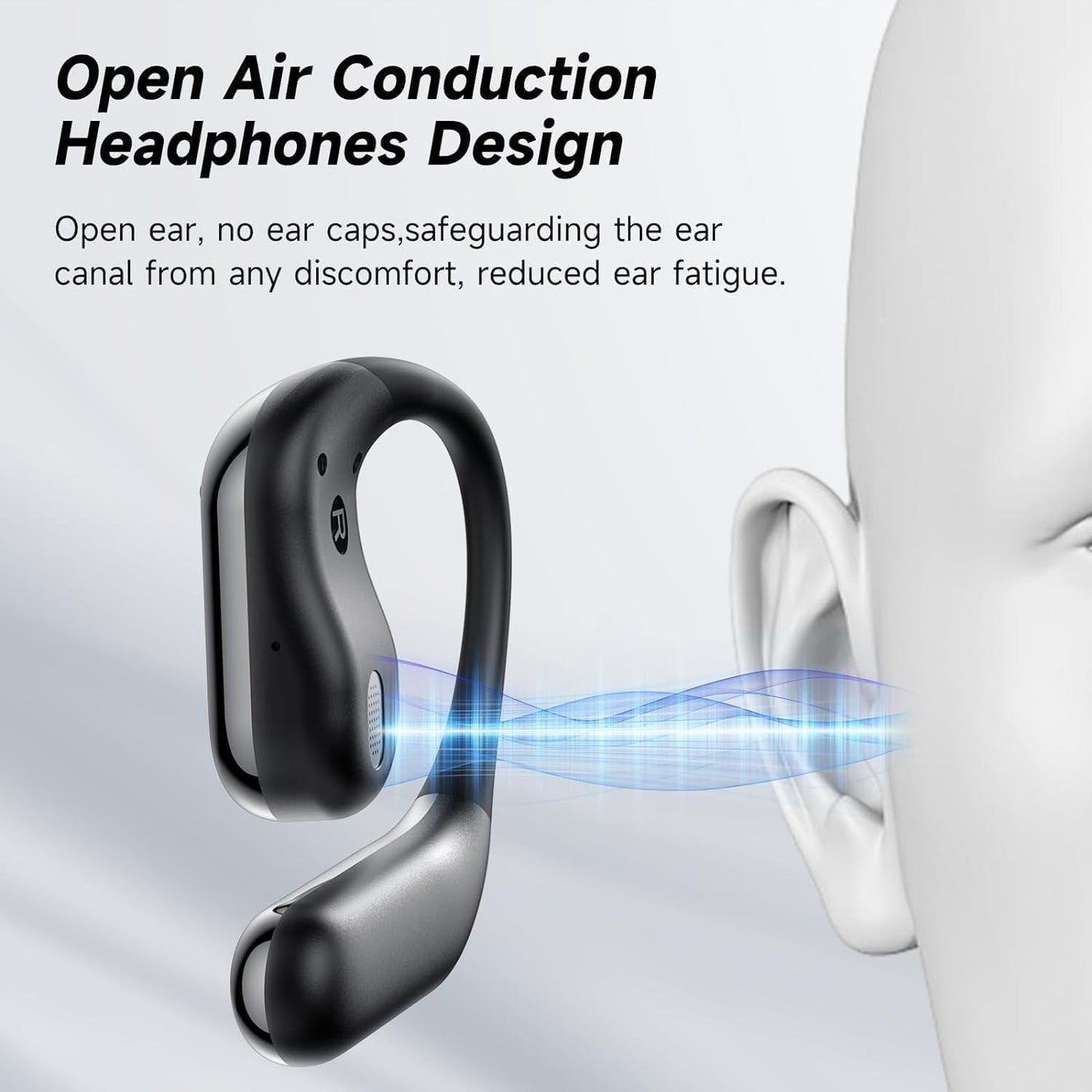 Open Ear Clip Wireless Earbuds Bone Conduction Headphones, Bluetooth 5.4，Built-in Mic, IPX7 Waterproof, LED Display Charging Case,Ear Hooks Ear Buds, Design for Running/Fitness/Office/Sport
