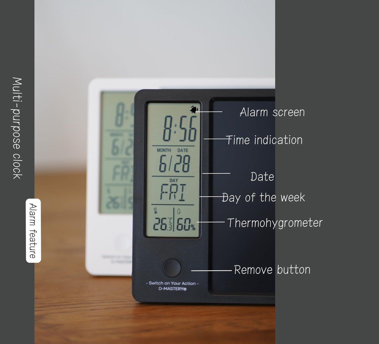 Electronic memo pad, Electronic Tablet, Handwritten memo, Message Board, Thermometer, Hygrometer, Alarm, Desk Calendar, with Stand, Rechargeable, Magnetic Pen, Office, or Gift (Black)