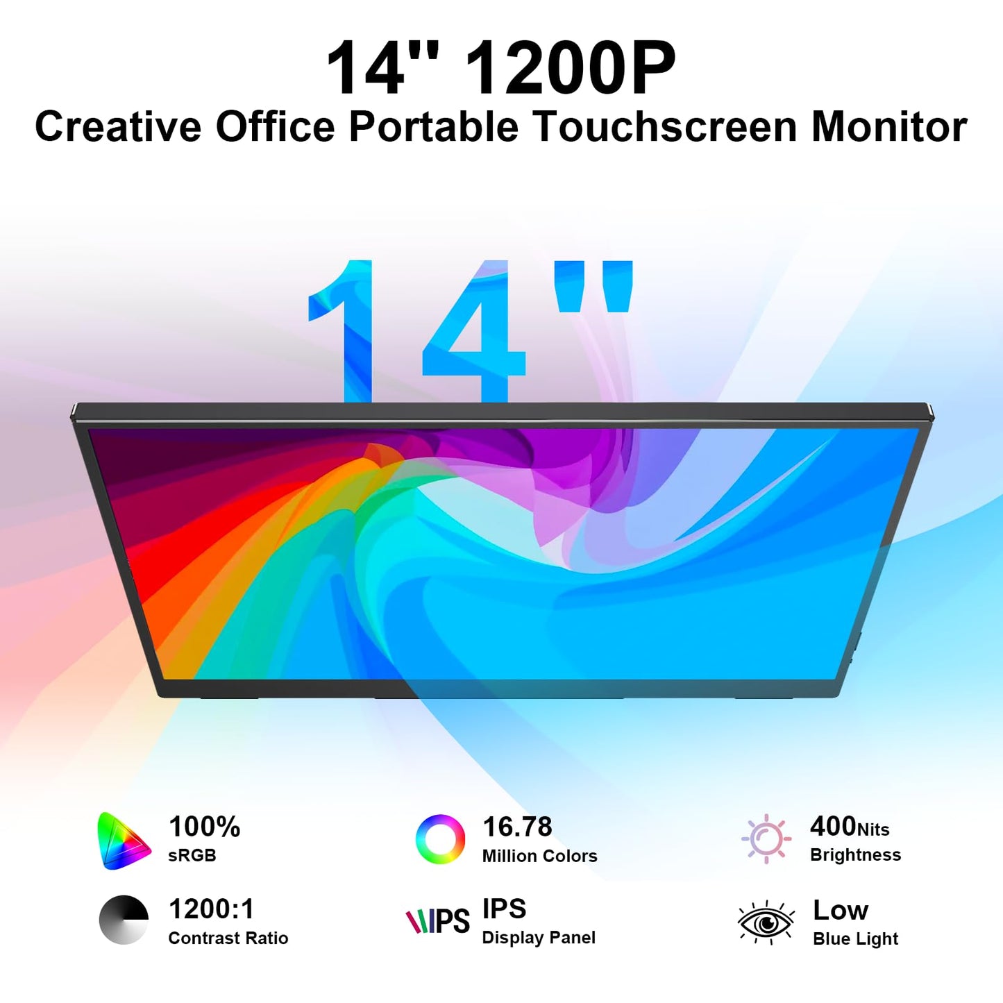 Topmonitor 14" Portable Monitor Touchscreen, 1200P FHD IPS Travel Monitor with Tempered Glass,10-Point Touch, Dual Speakers & Kickstand, USB-C HDMI External Monitor for Laptop MacBook Phone PS5 Switch