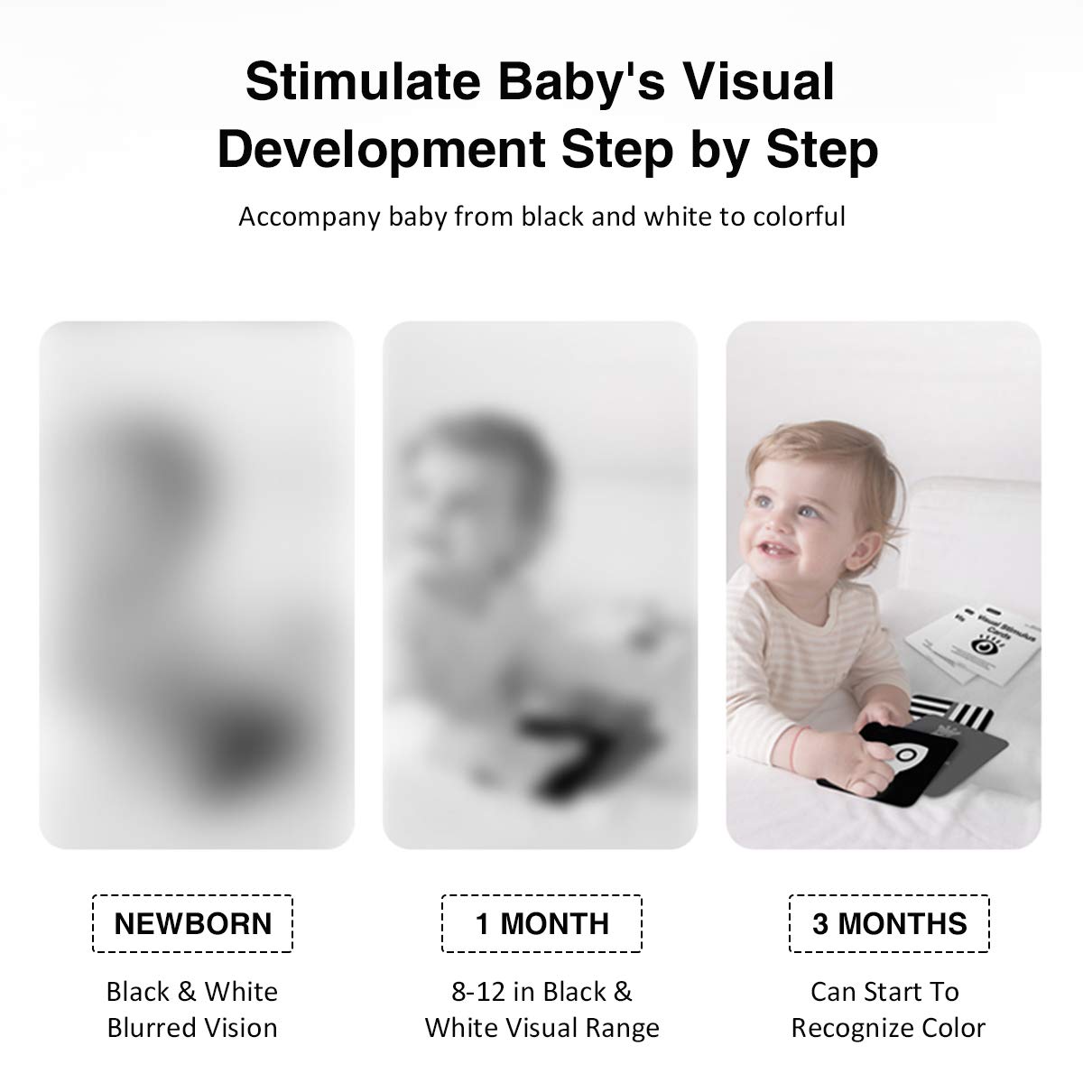 beiens High Contrast Baby Flashcards, Black White Color Newborn Brain Development Toys, Visual Stimulation Learning Activity Cards, Educational Infants Gift (Black White Color(for 3-6 Months))