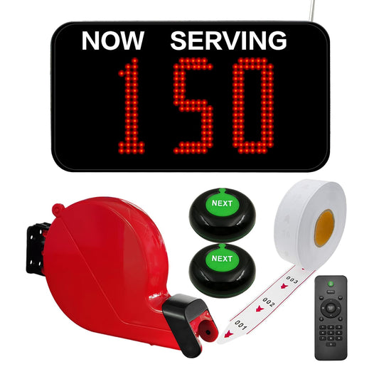 Take a Number System Queue Wireless Calling System with 1 LED Number Display 2 Next Call Button 1 Red Ticket Dispenser 3-Digit Ticket Roll
