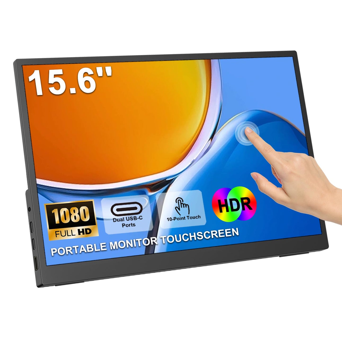 IBW 15.6" Portable Monitor Touchscreen,1080P FHD IPS Travel Monitor with Tempered Glass, 10-Point Touch, Dual Speakers & Kickstand, USB-C HDMI External Monitor for Laptop MacBook Phone PS5 Switch Xbox