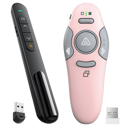 QUI Presenter Clicker Bundle | BK600 Slim-Shaped USB A Black & Remote-Shaped USB A Pink