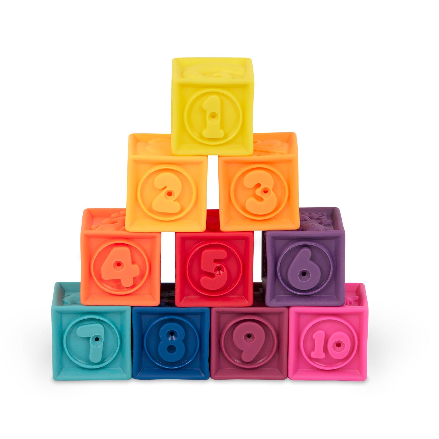 B. toys – Baby Blocks – Stacking & Building Toys for Babies – 10 Soft & Educational Blocks – Numbers, Shapes, Colors, Animals – One Two Squeeze – 6+ Months
