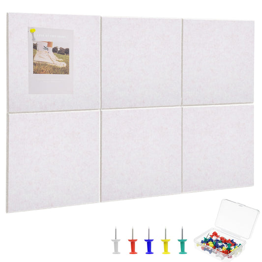 Thboxes Large Cork Board 28" x 19", 6 Pack Felt Wall Tiles with Colored Pushpins, Bulletin Board with for 35 Safe Removable Adhesive Tabs, Pin Board Cork Boards for Walls Home Office Decor - Oatmeal