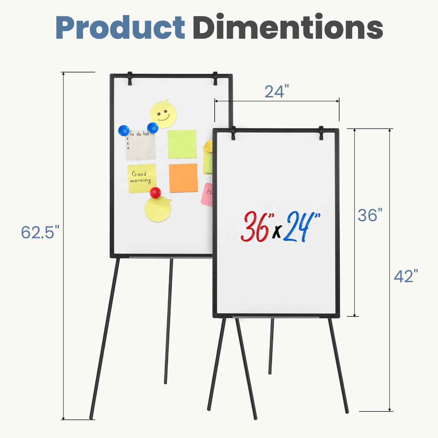 DUMOS White Board Easel 36 x 24 Inches, Magnetic White Board Dry Erase, Porbable Boards Height Adjustable, Dry Erase Board with Stand for School, Office and Home, Silver Aluminium Frame, Black