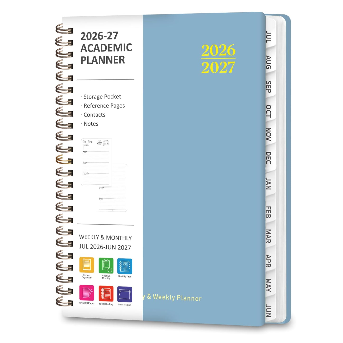 Planner 2026-2027, Weekly and Monthly Academic Planner, July 2026 - June 2027, Hardcover Calendar Agenda Book for School Year Planning, School Supplies for Teacher and Student, A5(6.3'' x 8.5'')