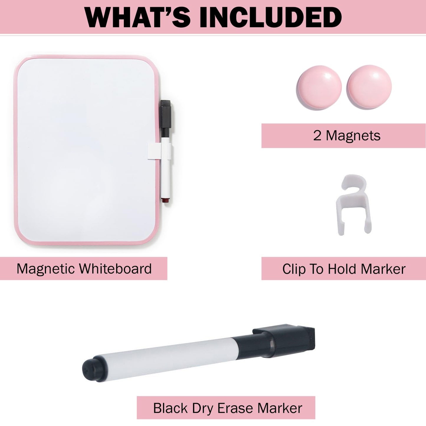 Cerem Magnetic Dry Erase Board for School Locker, 6" x 8" Marker and 2 Magnets - Small Whiteboard for Classroom, Home, Office, Travel - Pink