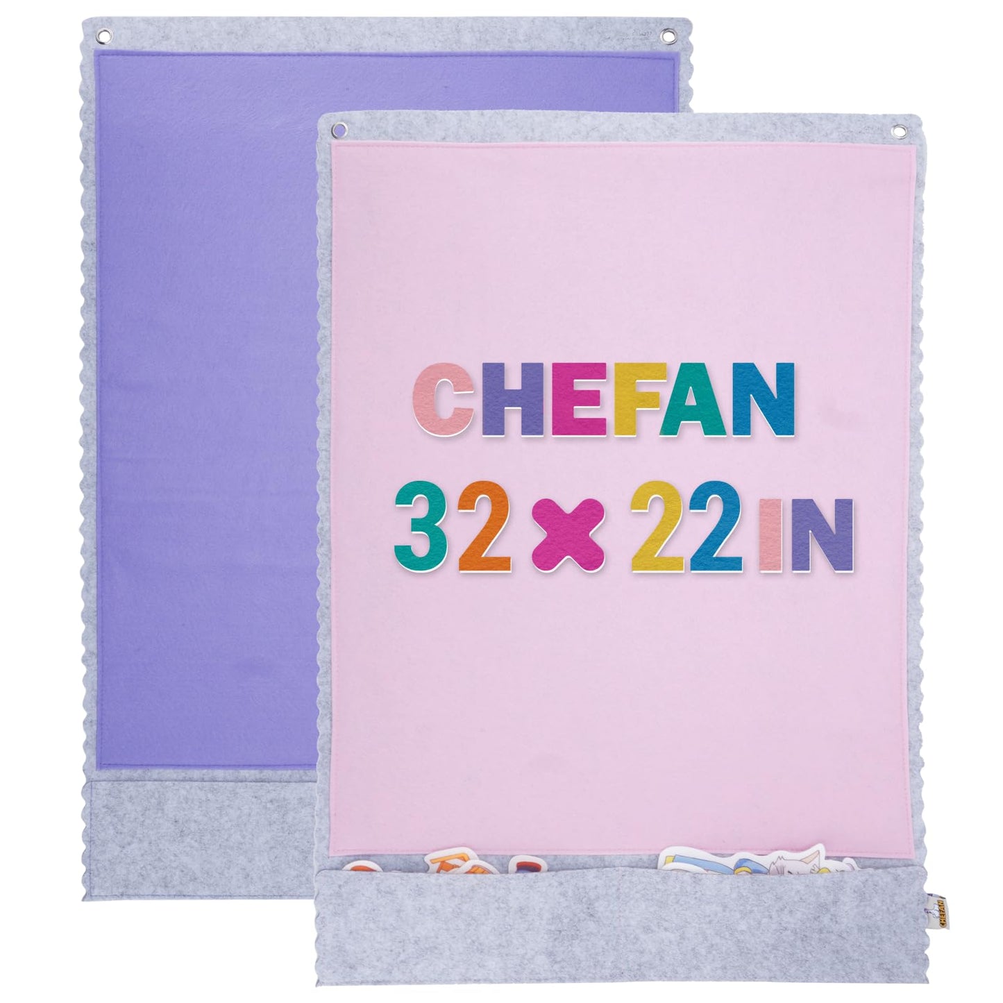 CHEFAN 2 PCS Felt Board for Toddlers Large Flannel Board for Wall, Felt Stories Learning Board with 2 Storage Pocket for Preschool Classroom and Daycare, 32 * 22 Inch, Pink and Purple