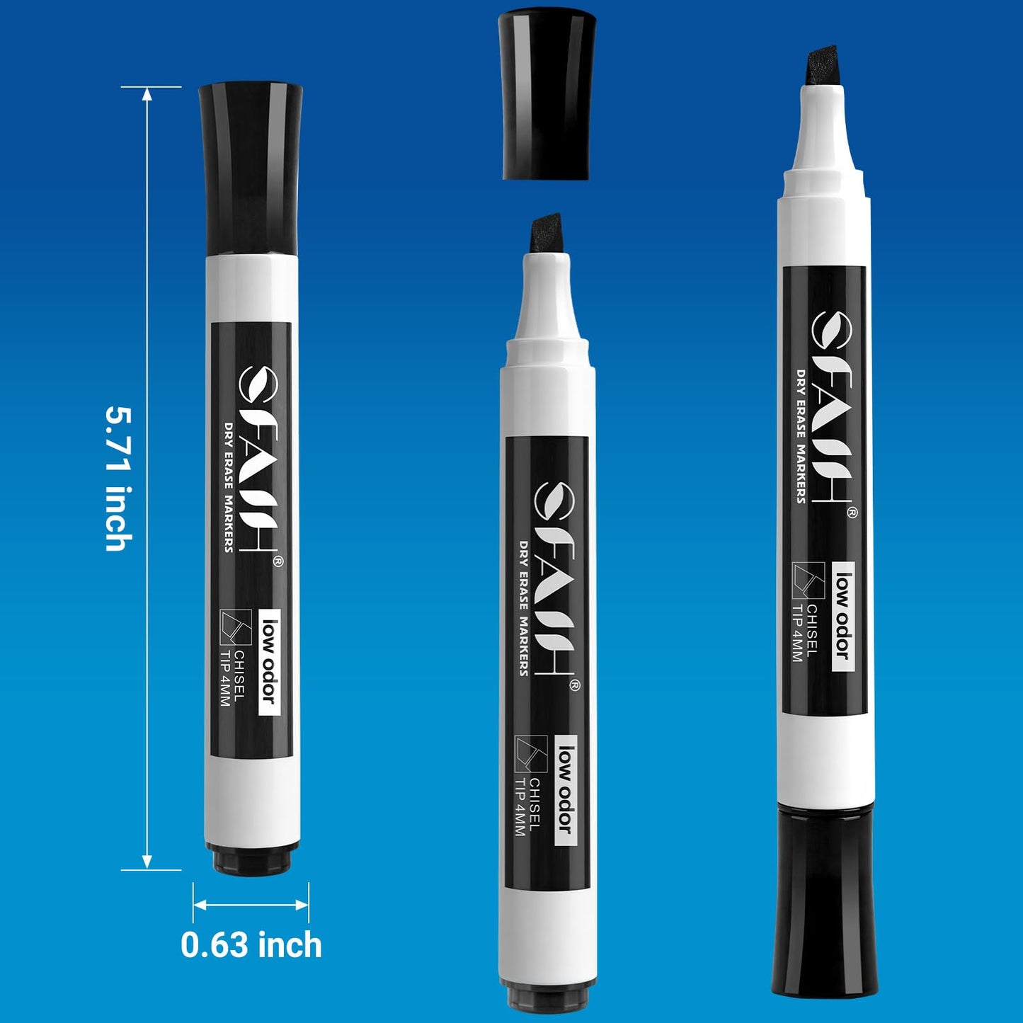 SFAIH Dry Erase Markers Chisel Tip with Magnetic Whiteboard Eraser, 36 Bulk Pack Black White Board Markers for Teachers, Versatile Lines, 1s Quickly Dry, Essential Supplies for Office Teacher