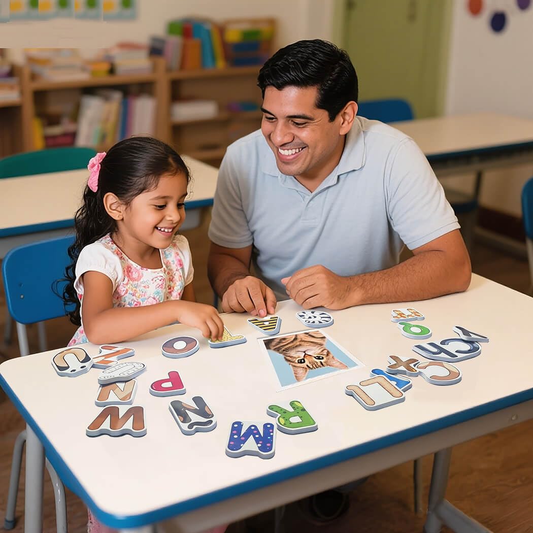 Spanish Magnetic Letters Fridge Magnets for Toddlers, Abecedario para Niños en Español Letras Magnéticas para Niños, Cute Uppercase Magnetic Letters Refrigerator Learning Toys, ABC Alphabet Magnets