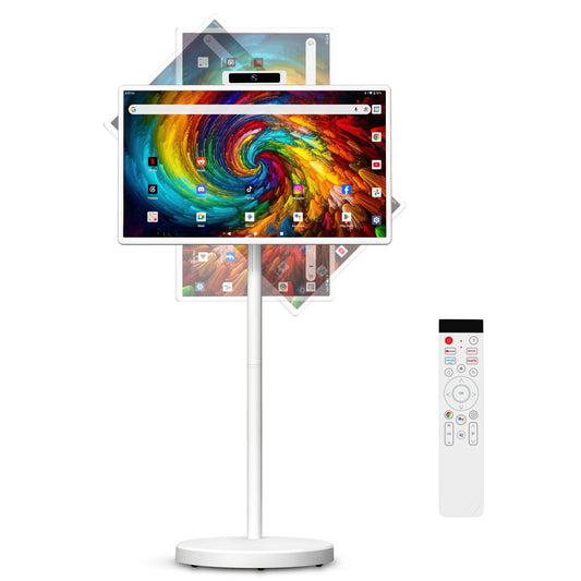 32" Portable Smart Touchscreen Tablet TV on Wheels, Android 15 OS Mobile Smart Display with Google EDLA Certification, 8GB+128GB, Built-in Battery, 2K Camera, Wireless Casting, Rotating Rolling Stand