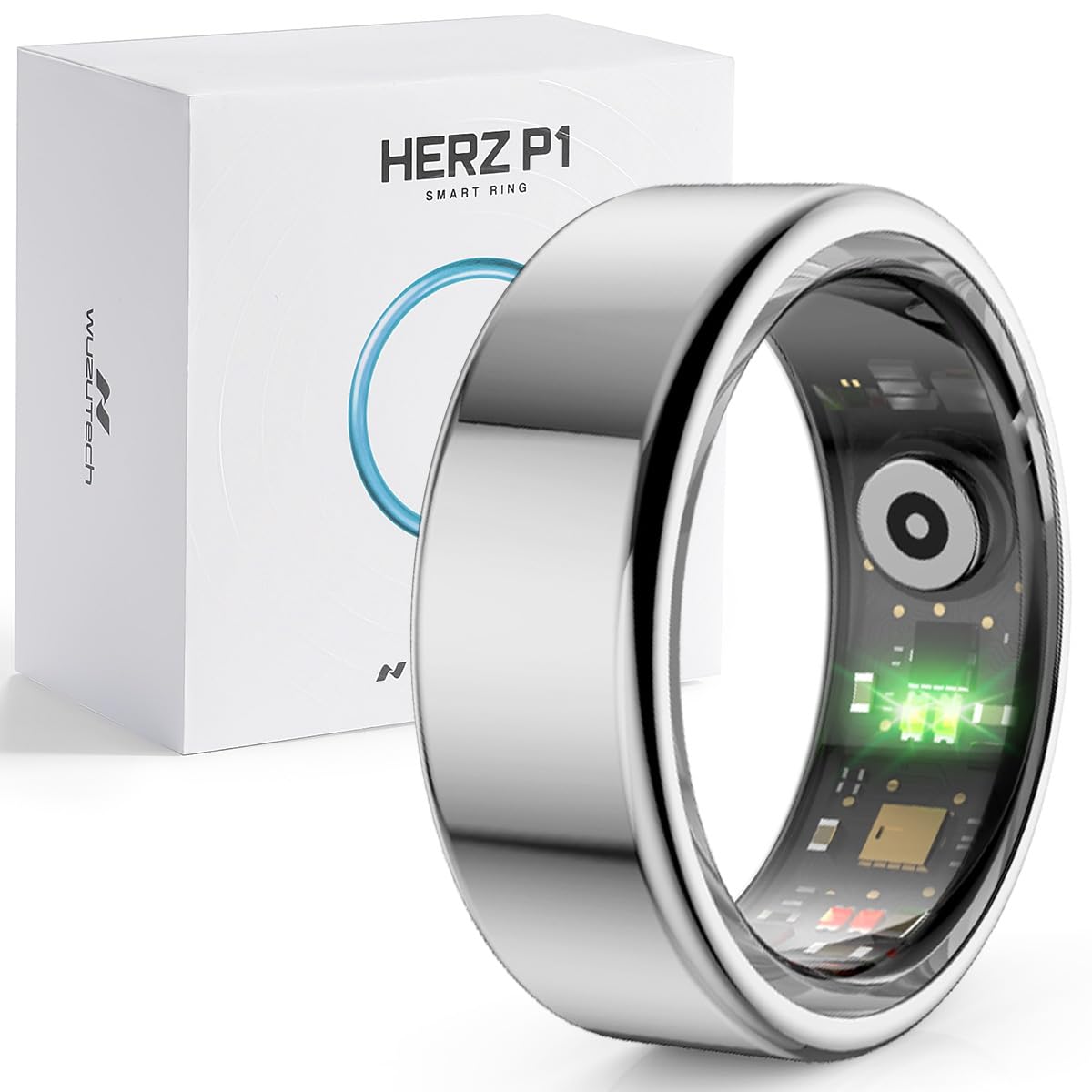 Herz P1 Smart Ring for Women & Men - (Size 9) 24/7 Health Metrics Fitness Ring, Tracks 20+ Biometrics, 6 Day Battery Life, Waterproof Stainless Steel, Free APP for iOS Android, No Subscription