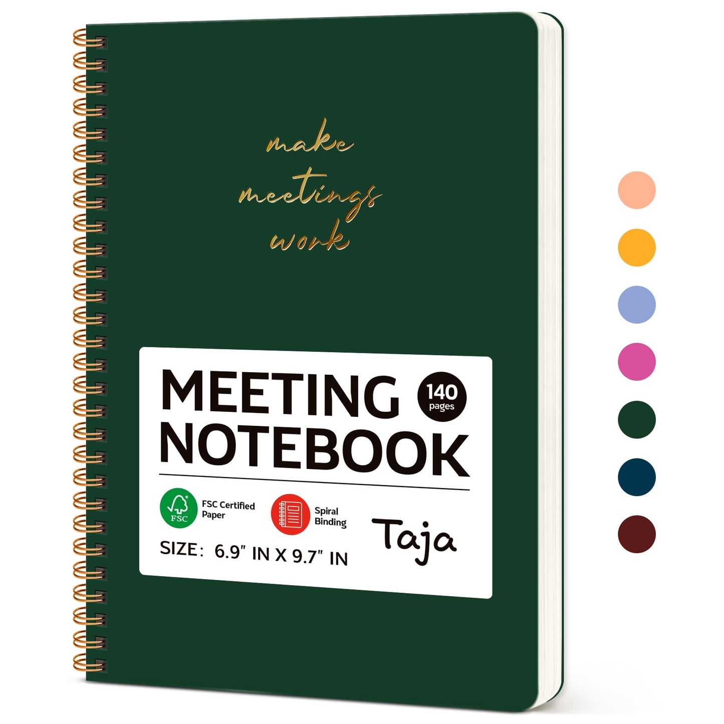 Meeting Notebook for Work Organization - Work notebook with action items, Meeting Minutes Planner Notebook, Perfect Office Supplies for Men & Women - Dark Green