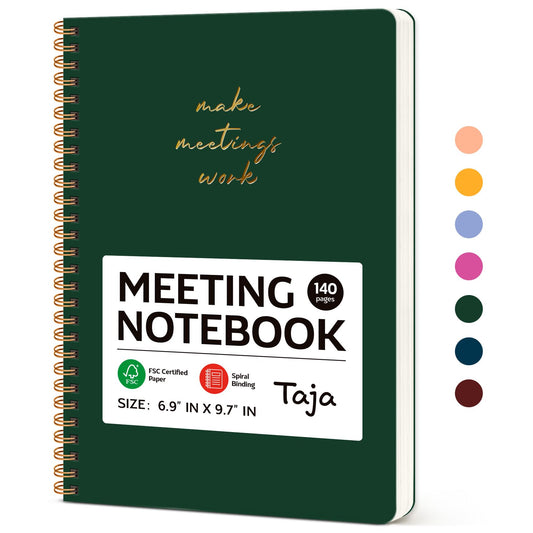 Meeting Notebook for Work Organization - Work notebook with action items, Meeting Minutes Planner Notebook, Perfect Office Supplies for Men & Women - Dark Green