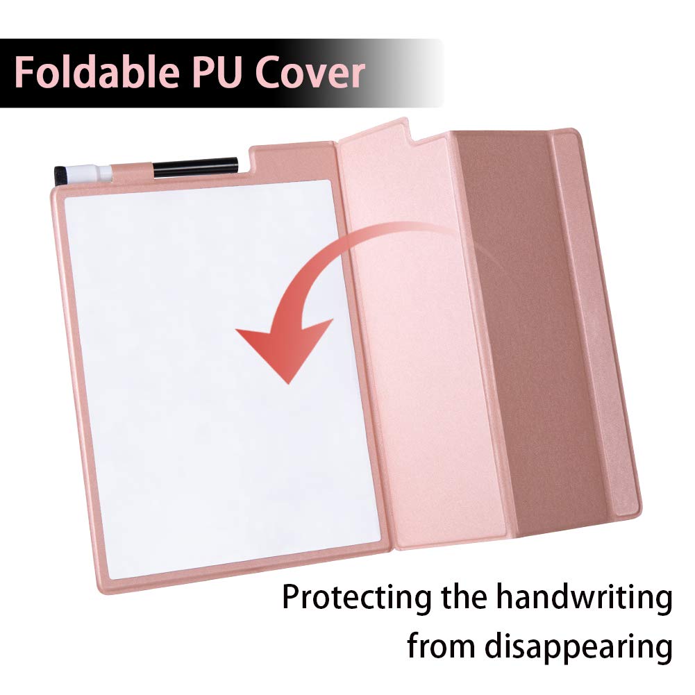 CRCHOM 9x12 Inch Small Dry Erase Board, Pink Desktop Whiteboard with Stand & PU Cover, Magnetic Portable Mini Dry Erase Board, Notebook Easel White Board for Desk, Office, Home, School