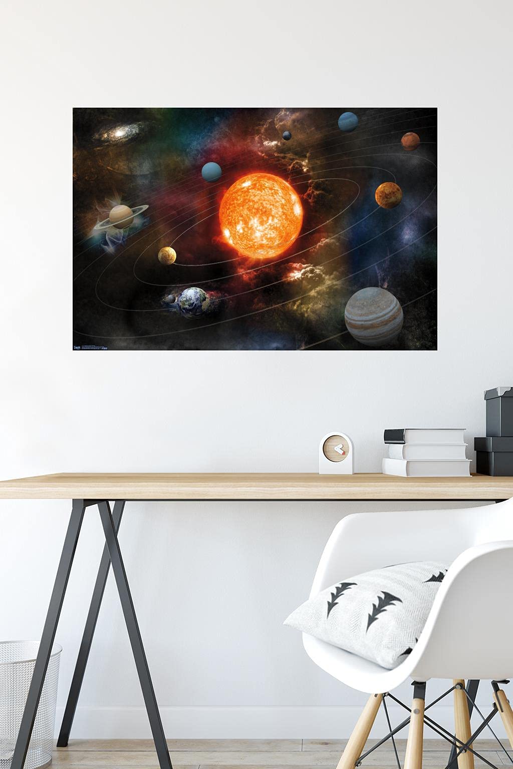 Orbiting Solar System Wall Poster, 34L" x 22.4W", Premium Poster & Mount Bundle
