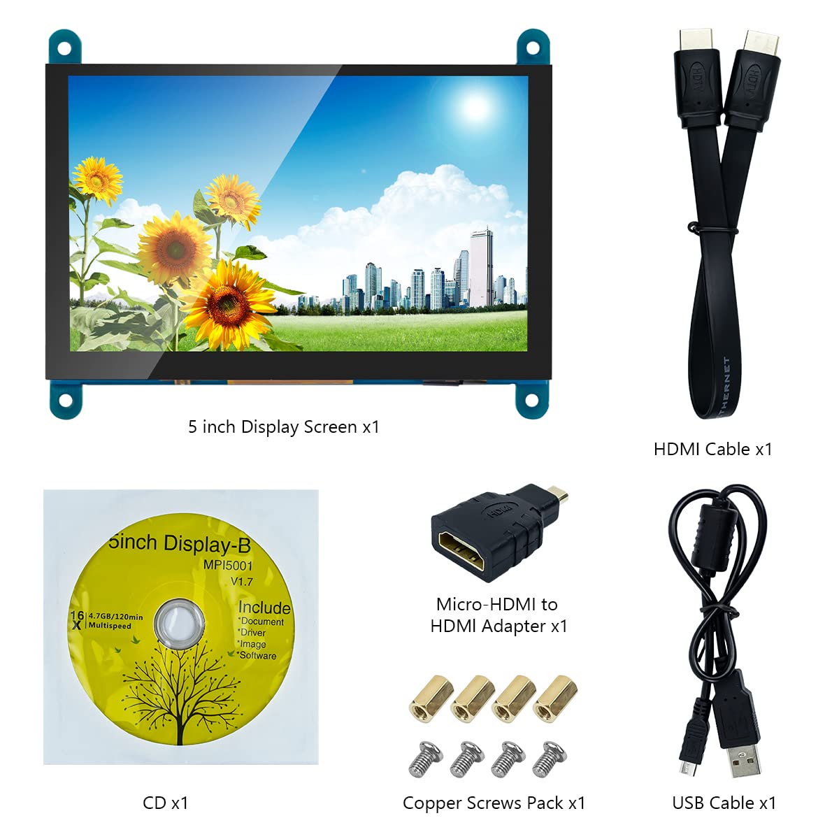 Hosyond 5 Inch IPS LCD Touch Screen Display Panel 800×480 Capacitive Screen HDMI Monitor for Raspberry Pi 5/4/3, BB Black, Windows 10 8 7