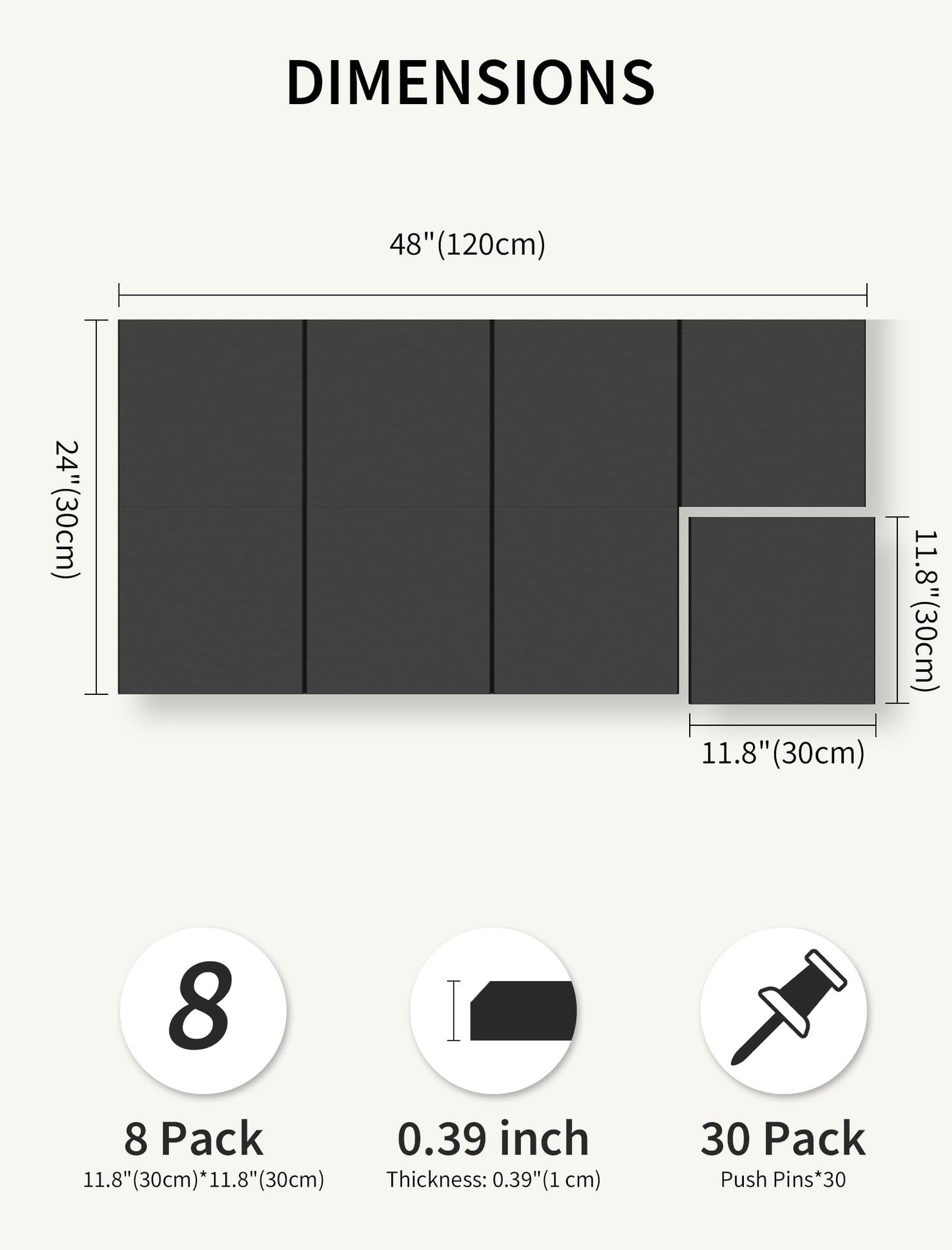 Large Bulletin Board 48"x 24" Cork Boards for Walls, 8 Pack Felt Wall Panels Photo Board, Cork Board for Office Home Pin Board
