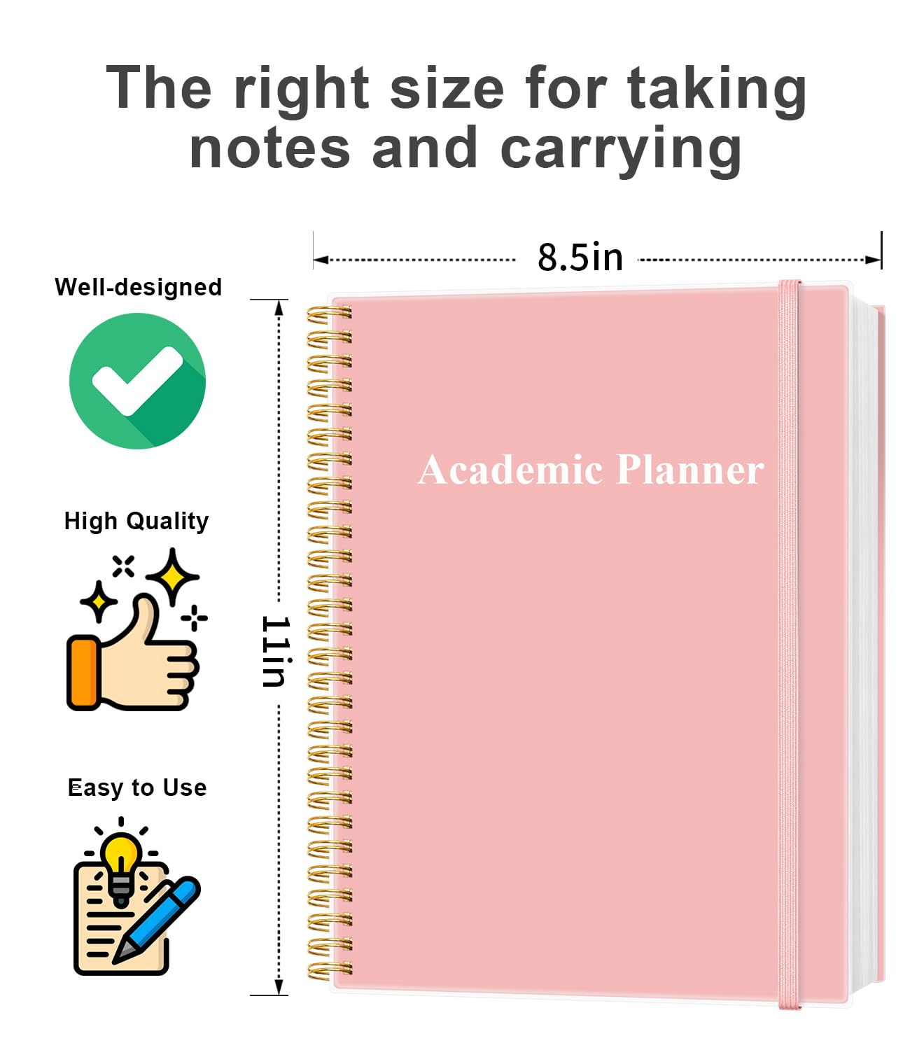 Academic Planner for 2026-2027 or Anytime - Undated Weekly Student Planner For Homeschool, High School, College & Nursing Students, 200 Pages, 8.5" x 11", Pink