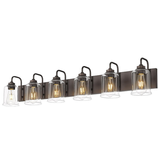 zeyu 6-Light Bathroom Vanity Lights, Oil Rubbed Bronze, Clear Glass Shade, Model ZSL72B-6W ORB, 44 Inch Farmhouse Style