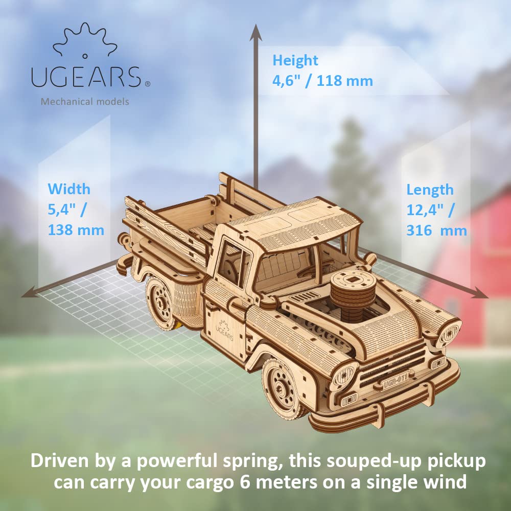 UGEARS Wooden 3D Puzzles for Adults - Pickup Lumberjack Model Car Kits 3D Puzzle Adult Crafts - Mechanical Wooden Model Kits for Adults Retro Chevrolet 3100 Inspired
