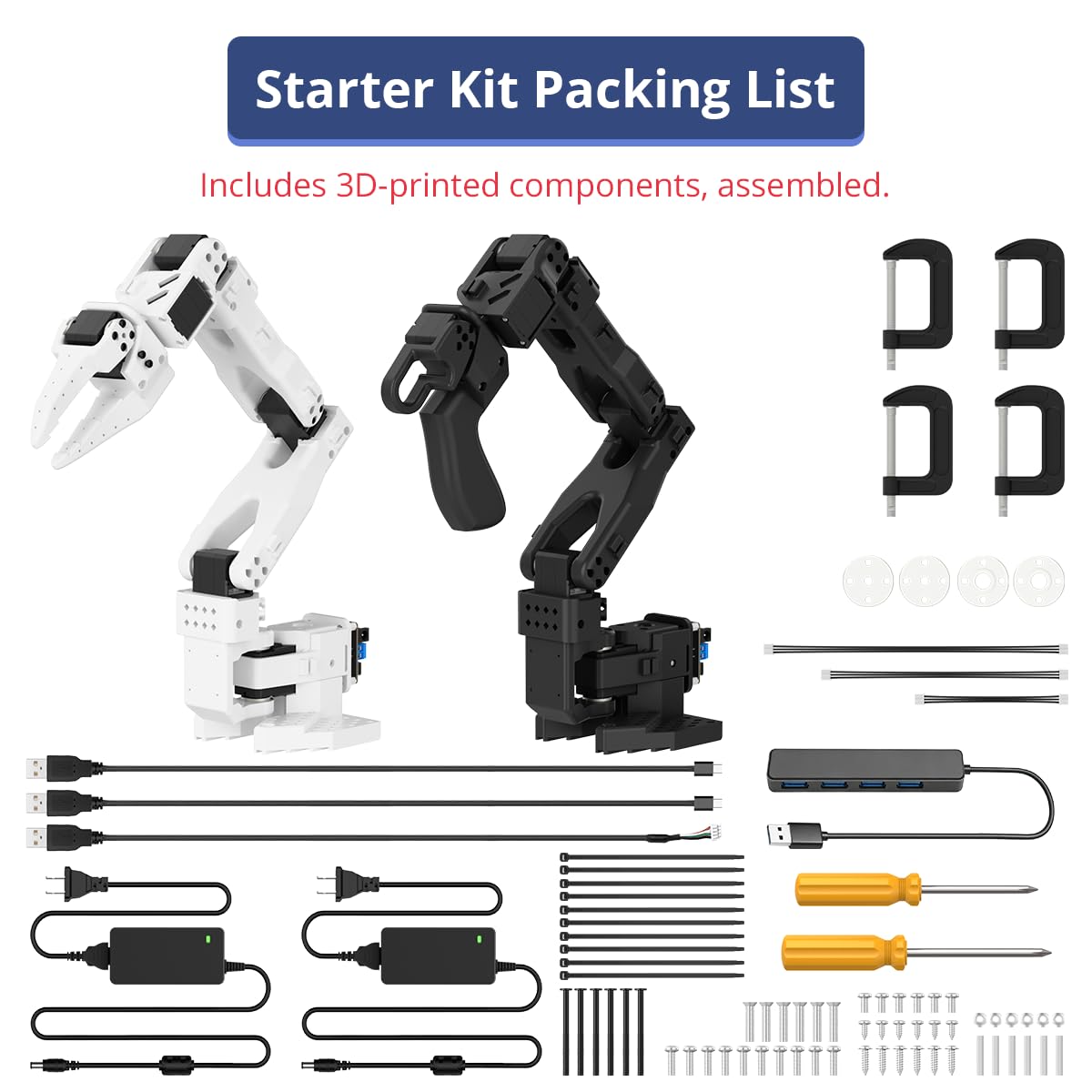 AI Robotic Arm Kit Hiwonder SO-ARM101 Embodied Imitation Learning Open Source 6-Axis Robot Arm 12 High-Torque Bus Servo Motors AI Vision Recognition (Starter Kit, Included 3D Printed Parts, Assembled)