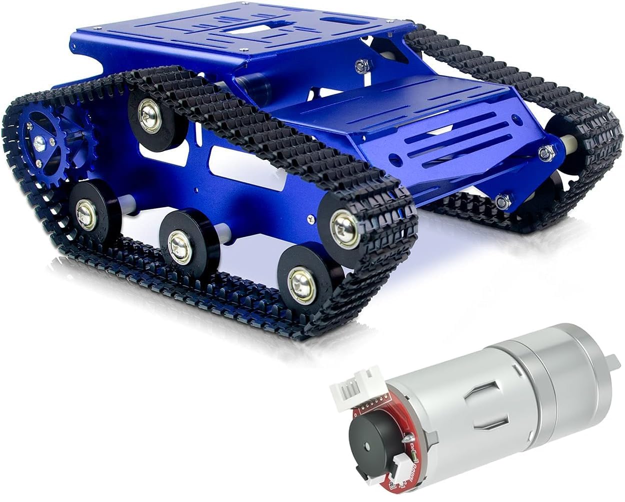 Smart Robot Car Chassis Kit Full Metal Big Tank Chassis with 2WD Motors for Arduino Raspberry Pi Jetson Python DIY Smart Car Learning Kit(Blue1, with Encoder Motor)