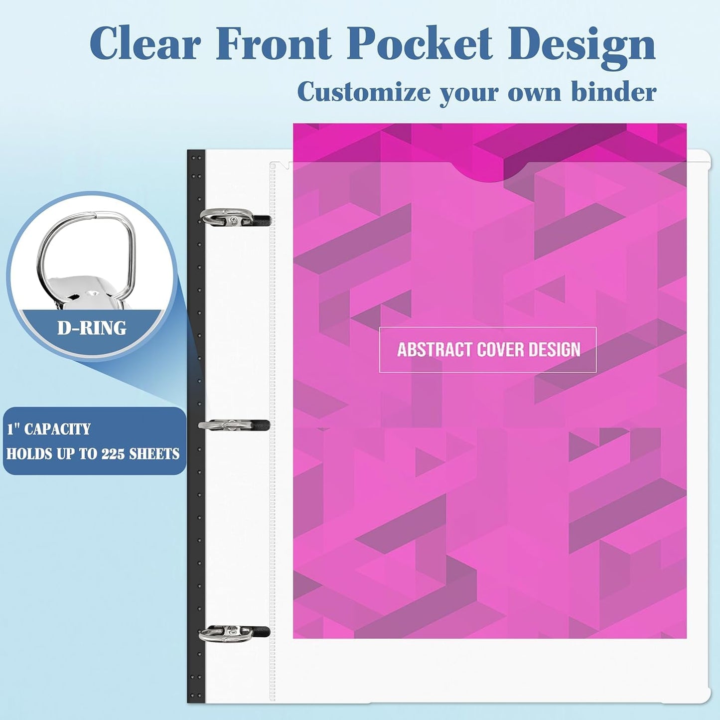 INFUN 1 Inch 3-Ring Telescoping Project Organizer Binder, 13 Pocket, Customizable Front Cover, 5 Color Dividers, Plastic Pocket, 225 Sheet Capacity-White