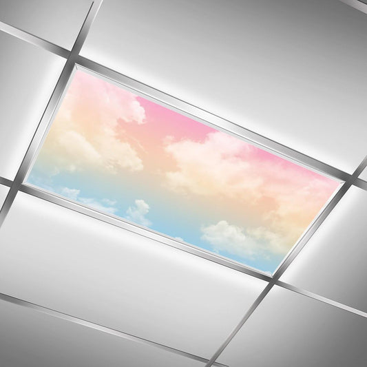 2PCS Magnetic Fluorescent Light Covers - Evening Glow Cloud Filters for Classroom & Office Drop Ceiling Lights, 4x2Feet