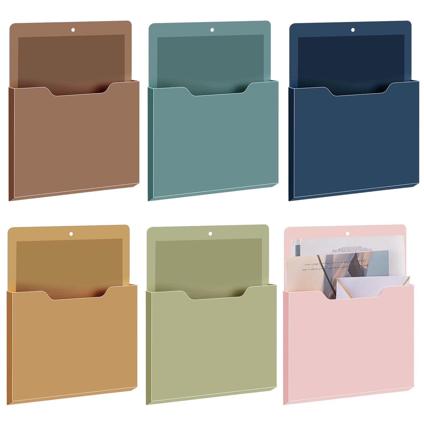 Fuutreo 6 Pcs Magnetic Wall File Organizer Magnetic Wall File Holder Refrigerator Magazine Holder for Mail Letters Paper(Mocha Mousse Color,Vertical-large)