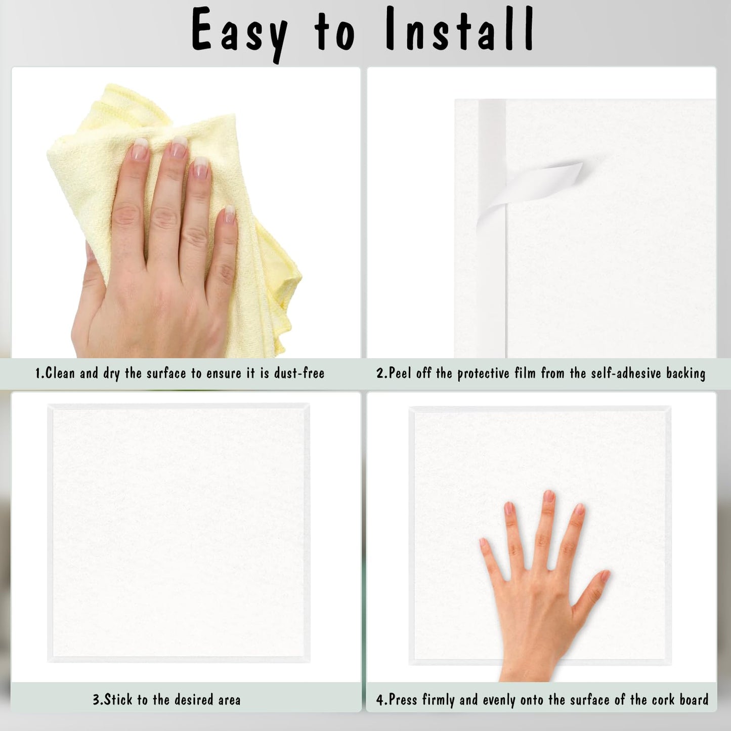 Thboxes Large Cork Board 36" x 24", 6 Pack Felt Bulletin Board with 30 Pushpins, Cork Boards Alternative with Self-Adhesive Strips, Felt Wall Tiles Pin Board for Wall Office Home School Decor-White