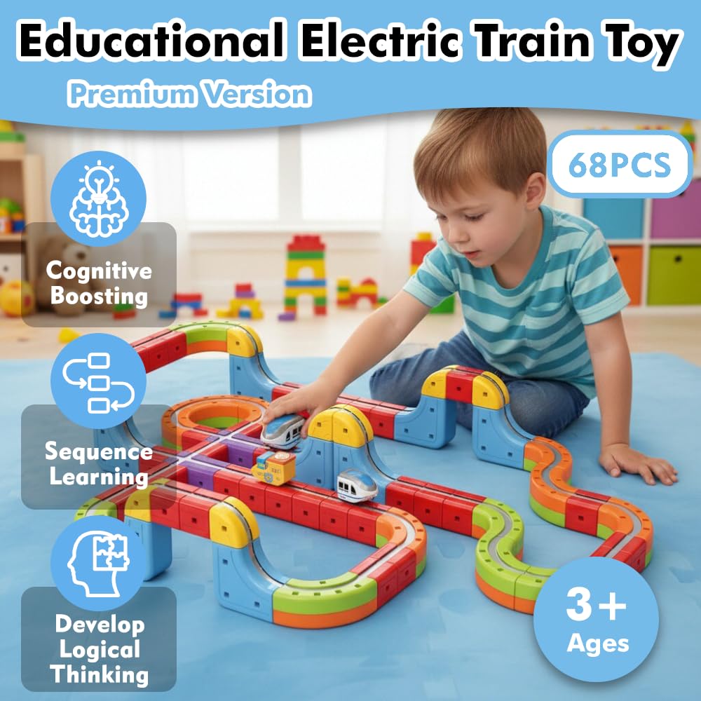 Electric Train Set, 3D Infinity Racer Train Tracks, DIY Toy Car Track, Modular Building Blocks Freely Assembled, STEM Learning Toy Fun Gifts for Kids Toddlers Boys & Girls
