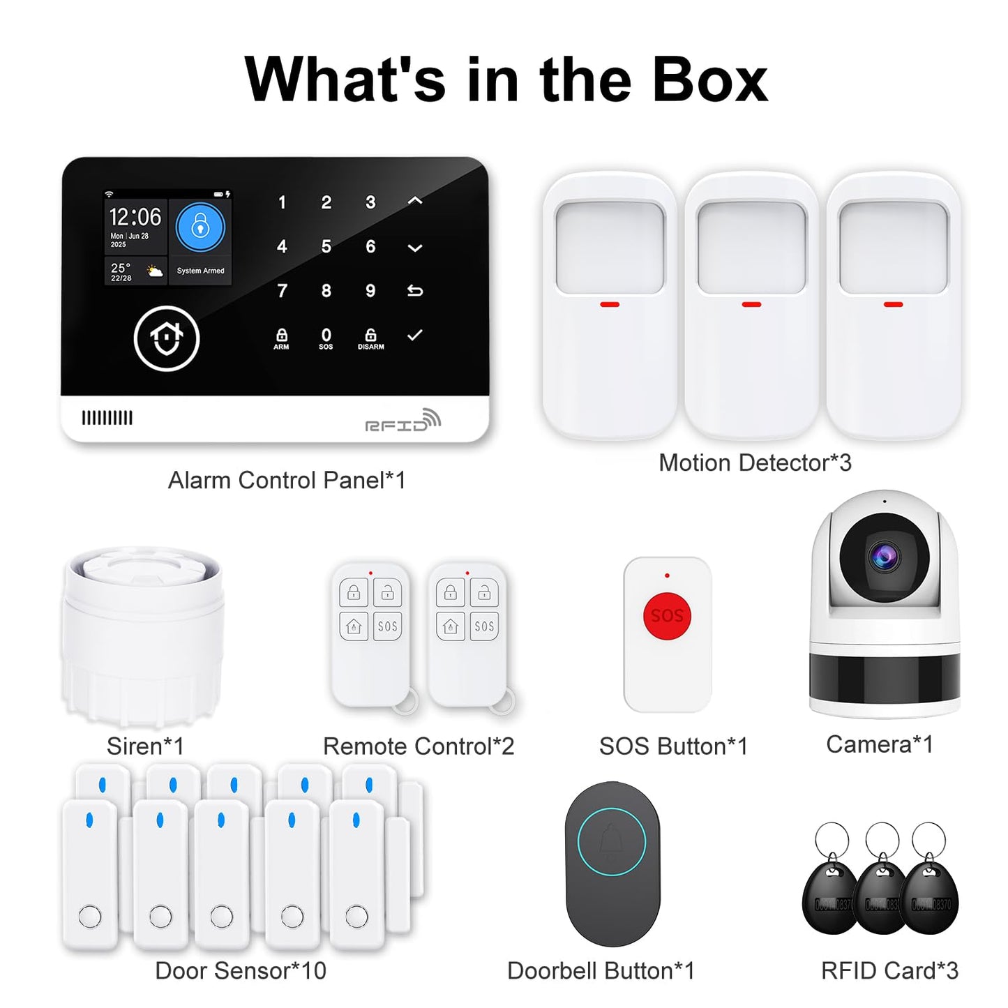Home Alarm System with Camera, 23 Pieces Wireless WiFi/GSM SMS Home Security System with Motion Detector, 120dB Alarm Siren, Remote Control, Doorbell Button and SOS Button for Villa,Warehouse