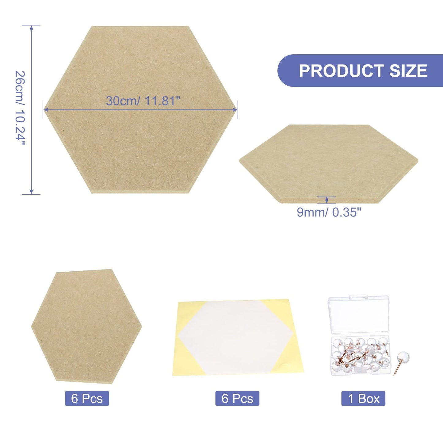 PATIKIL Felt Bulletin Board, 12"x10", 6 Packs Self Adhesive Hexagon Felt Tiles for Sound Proofing Wall Panels for Home Office Recording Studio,Game Room, Light Coffee