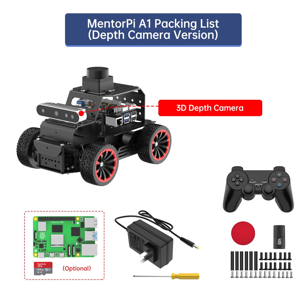 HIWONDER Robot Car with ChatGPT Large AI Models, 3D Depth Camera Ackermann Chassis ROS2-HUMBLE Lidar SLAM Mapping Navigation Autonomous Driving, MentorPi A1 Standard Kit Without Raspberry Pi