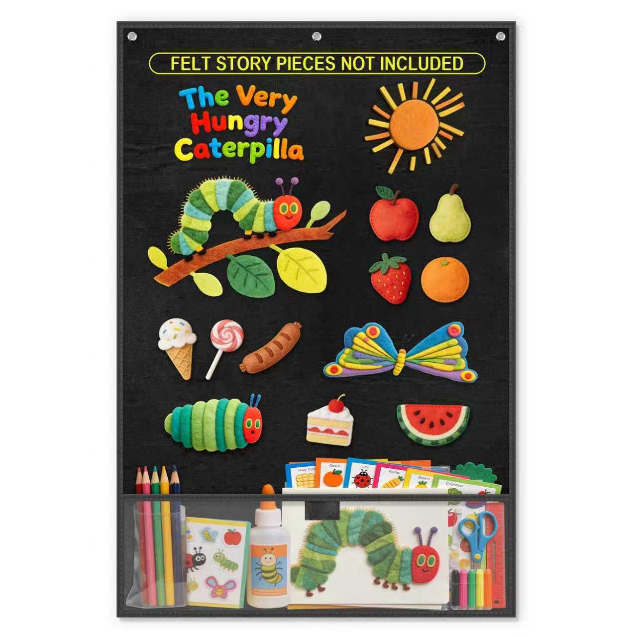 AKAYOK 24"x36" Felt Board for Classroom & Home - Flannel Story Board with Magnets, Transparent Pocket & 30 Self Adhesive Dots | Interactive Learning, Visual Schedule, Storytelling for Teachers & Kid
