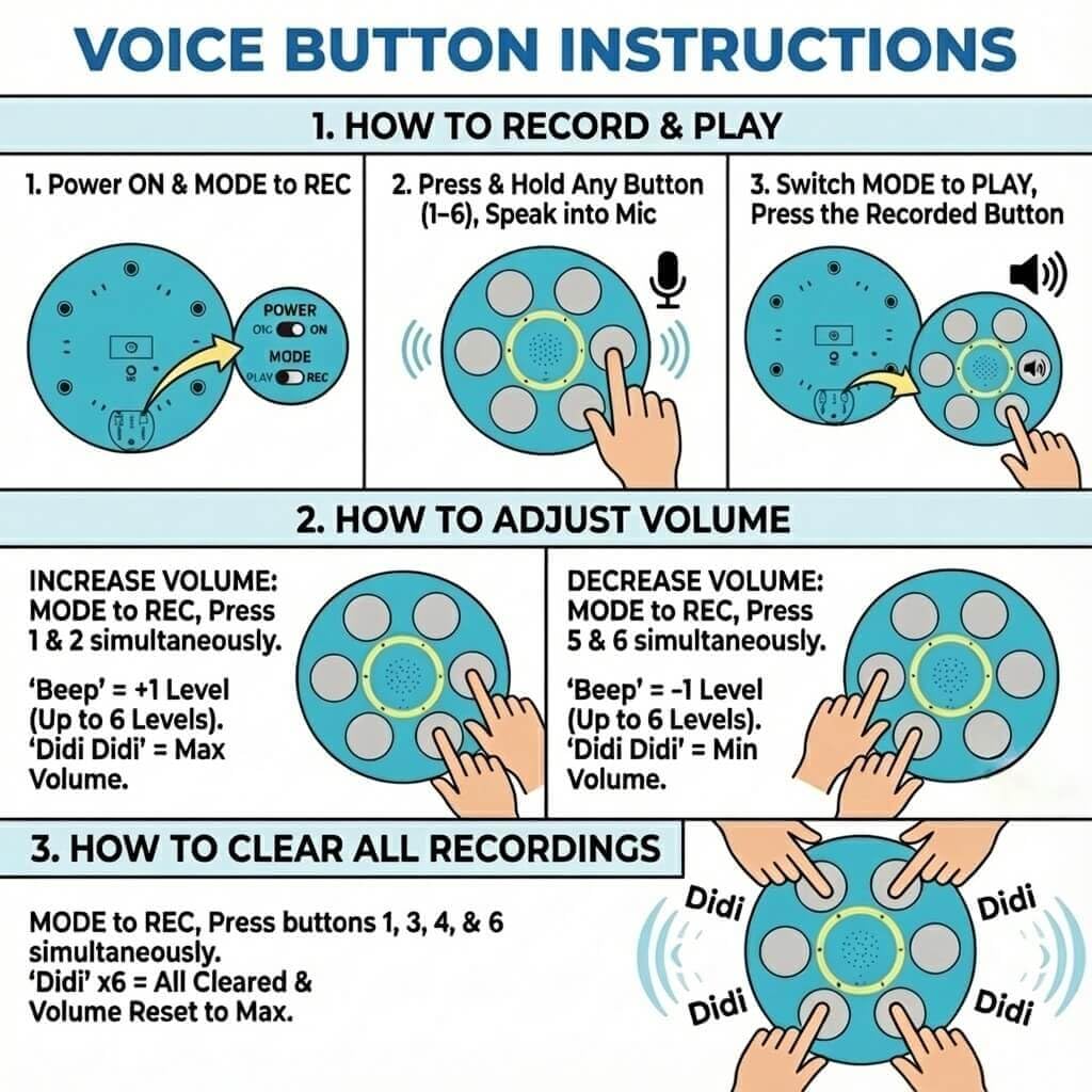 6-in-One Voice Recording Button, Dogs cat Talk& Speaking Buttons for Communication Pet Animal Training Buzzers, Classroom Fluent Answer 30 Second Record & Playback, Funny Gift for Study Office Home
