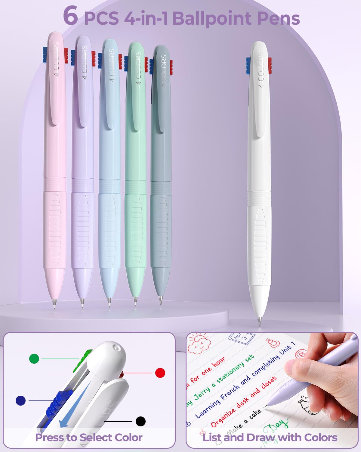 Four Candies 56 PCS Stationery Set, Cute Storage Case with Supplies, 6 Multicolor Pens, 12 Pastel Highlighters, 5 Gel Pens Black Ink, 9 Mechanical Pencils for College Essentials Stuff (Purple)