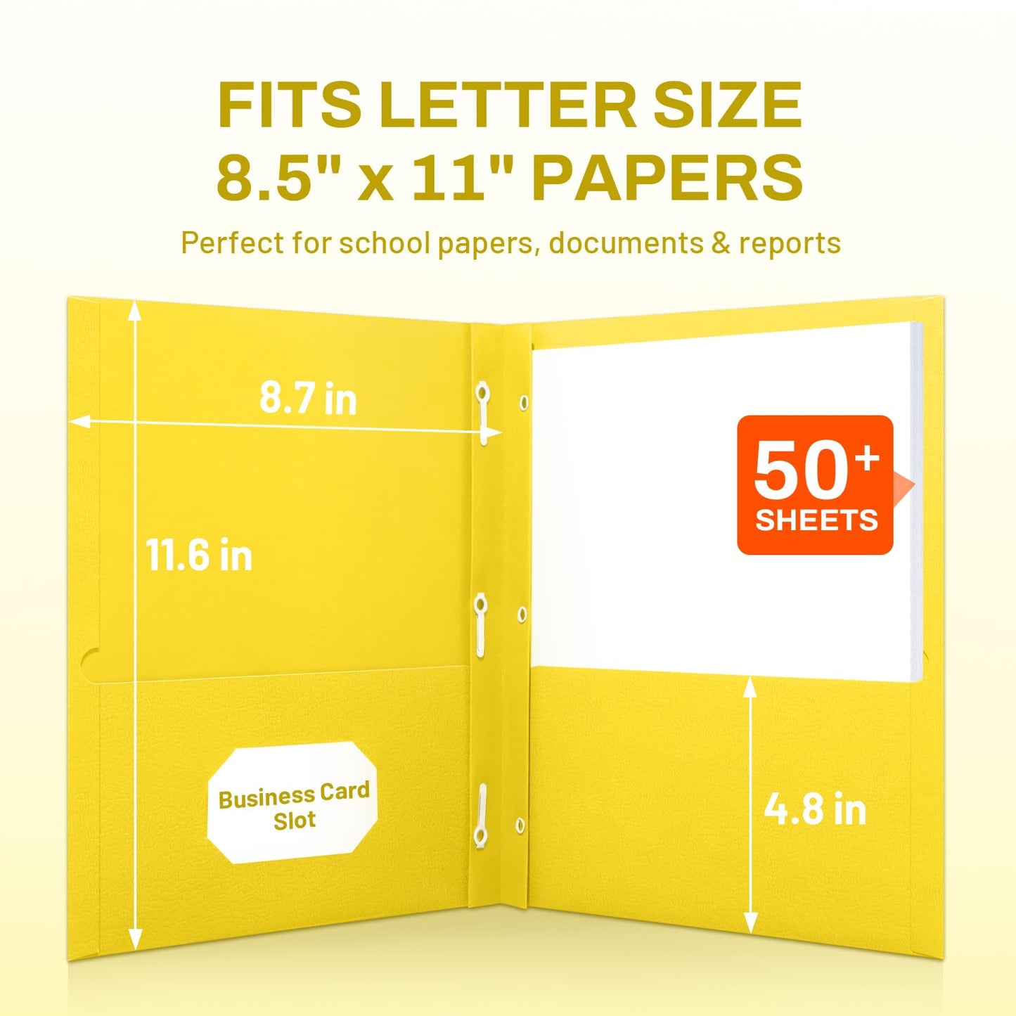 SUNEE 2 Pocket Folders with Prongs (25 Pack, Yellow), Paper Folders with 2 Pockets and 3 Prongs Fit Letter Size Paper, Folders with Prongs for School Office Home Business