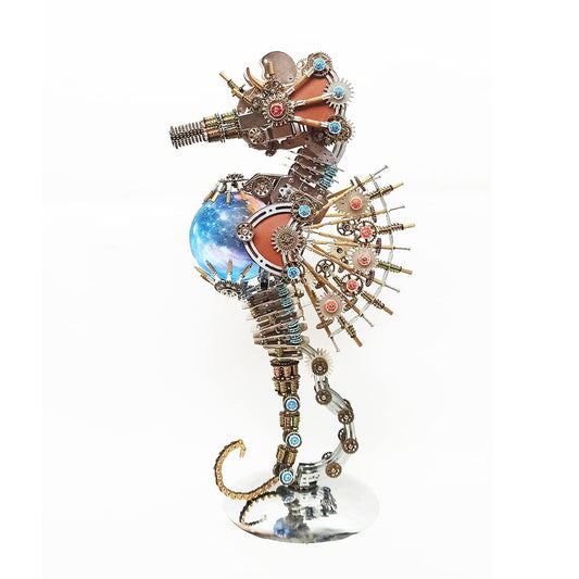 Meatalkitor 3D Puzzle Steampunk Seahorse Lamp - 2100PCS Metal Mechanical Model Kit with 16 Color Planet Light - Perfect Room Decor and Gift Choice (Planet LAMP)
