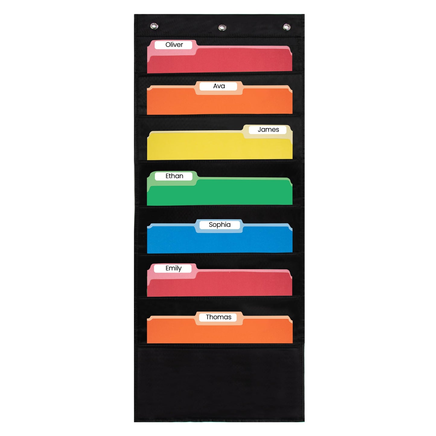 Essex Wares - 7 Pocket File Pocket Chart, Black, Tall - Versatile Wall Hanging File Folder Organizer for Classroom, Office, Home, and More - Wall Folder Organizer - 7 Pockets